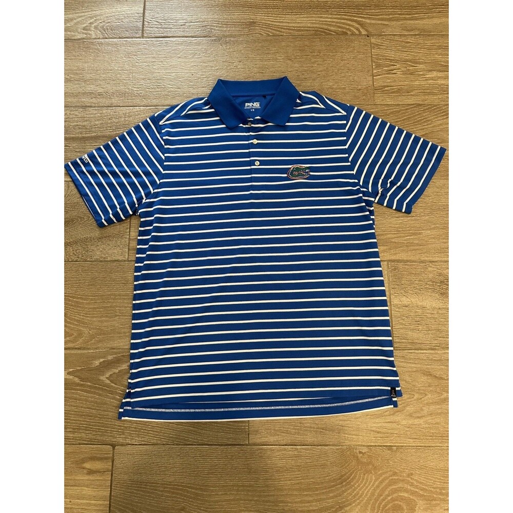 Florida Gators Polo Shirt Mens Size L Blue White Striped Ping Golf Casual